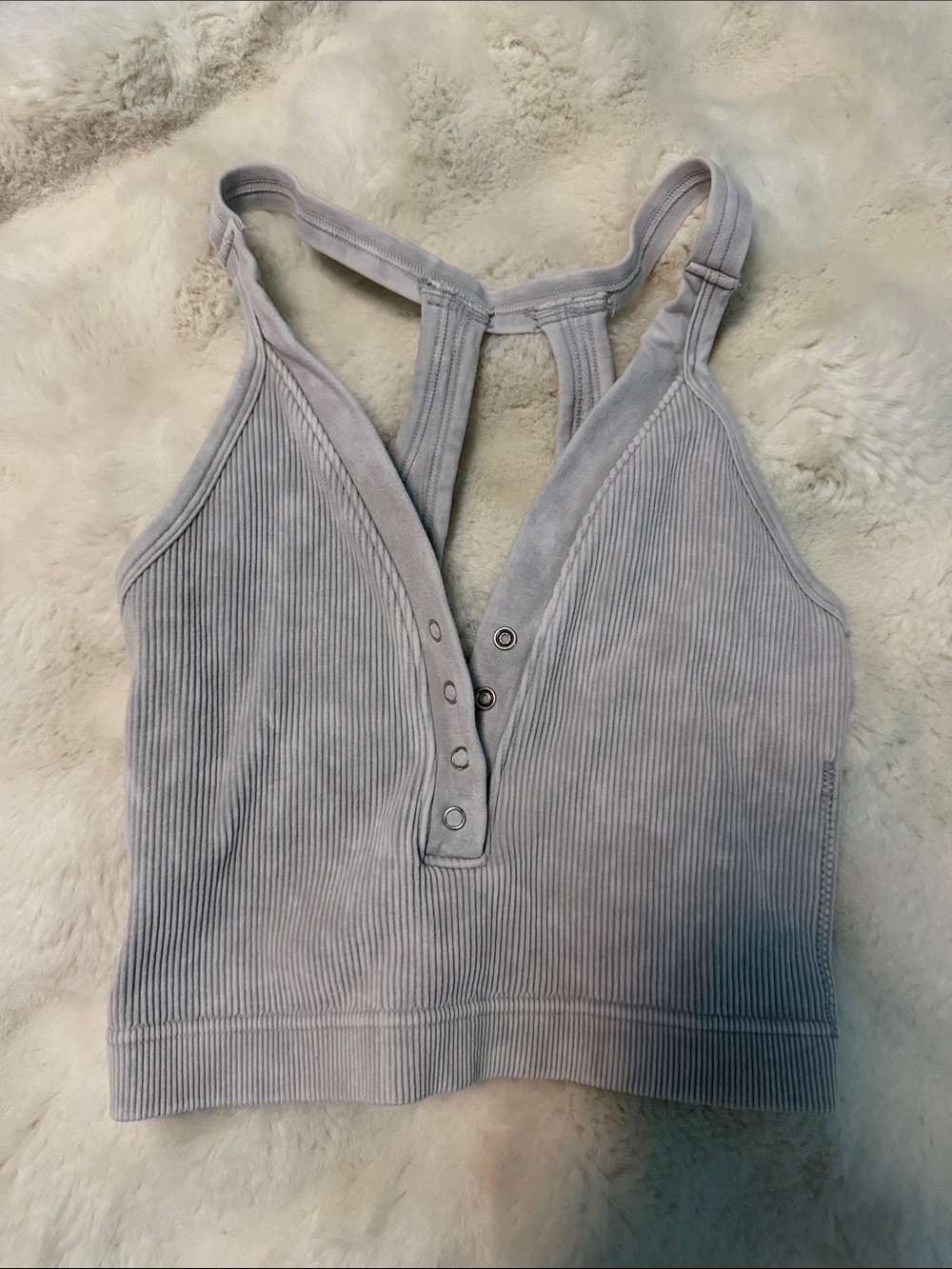 Ribbed Snap-Front Tank Top — Light Gray